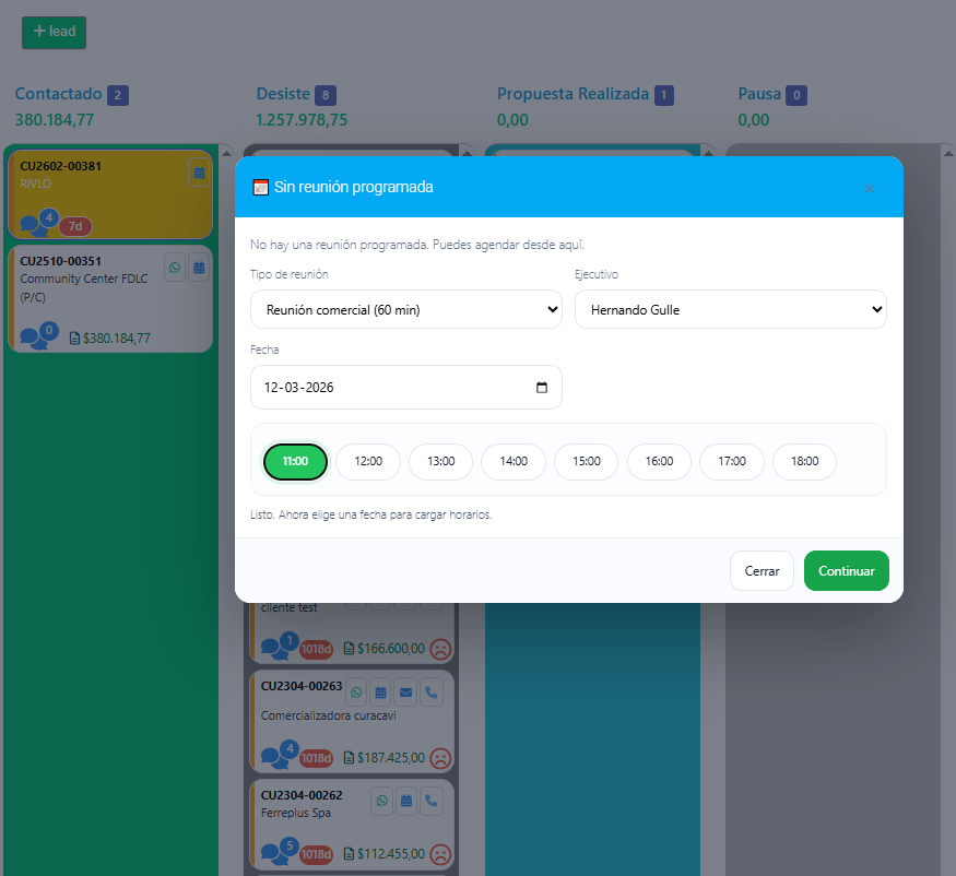 Booking desde CRM y Kanban Dolibarr