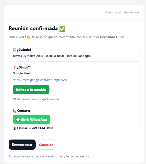 Notificaciones automáticas de confirmación, reprogramación y cancelación en Booking