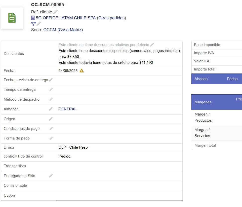 Pedidos de clientes Dolibarr