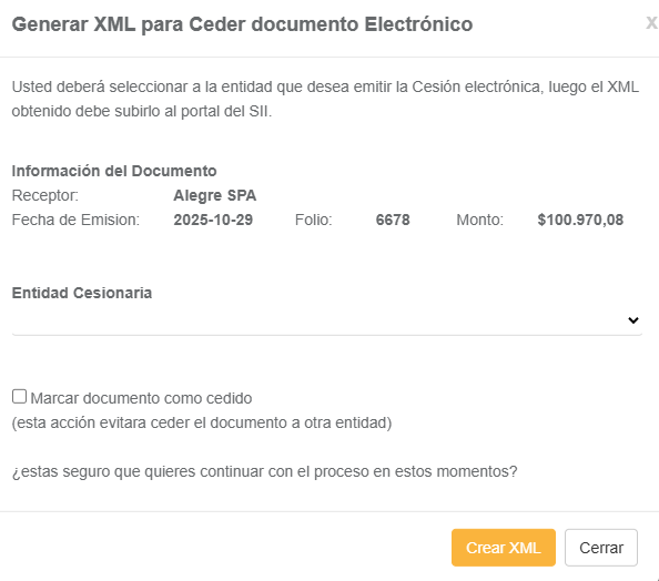 Cesión de documentos tributarios en DoliOne