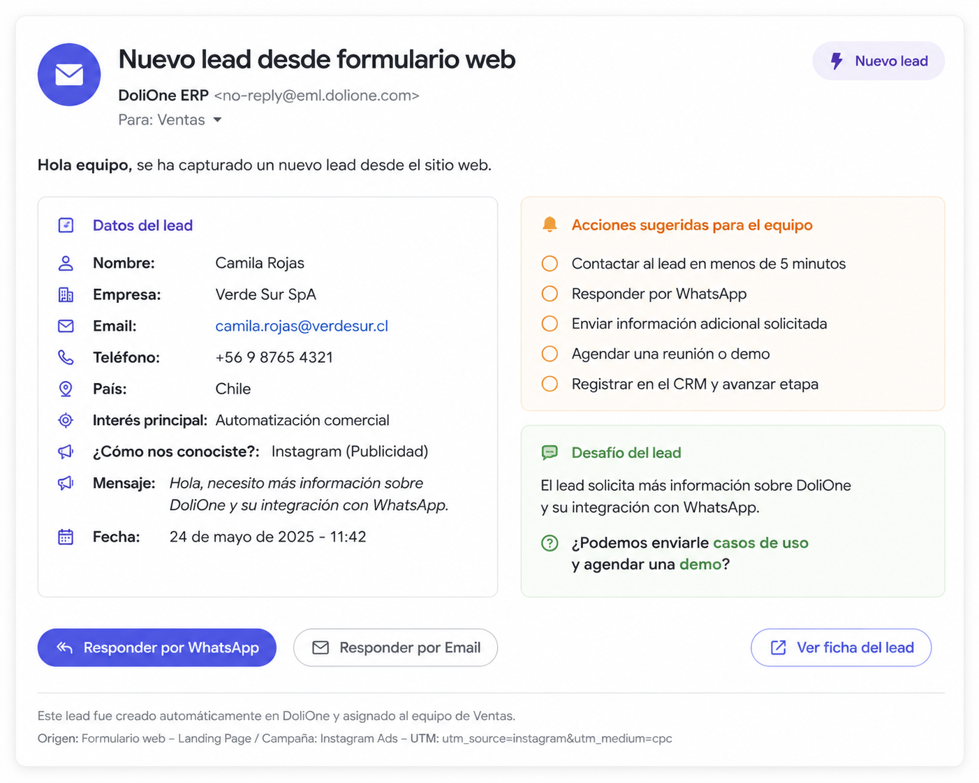 Trazabilidad del lead dentro de DoliOne