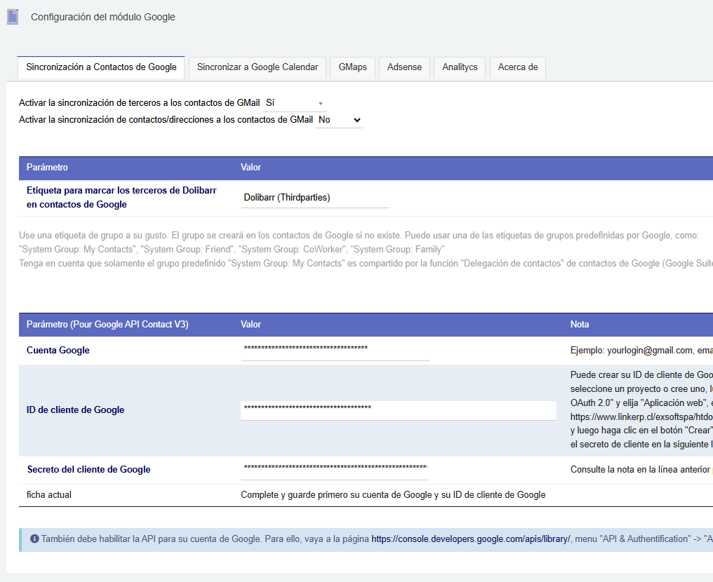 Google Contacts integrado con CRM Dolibarr