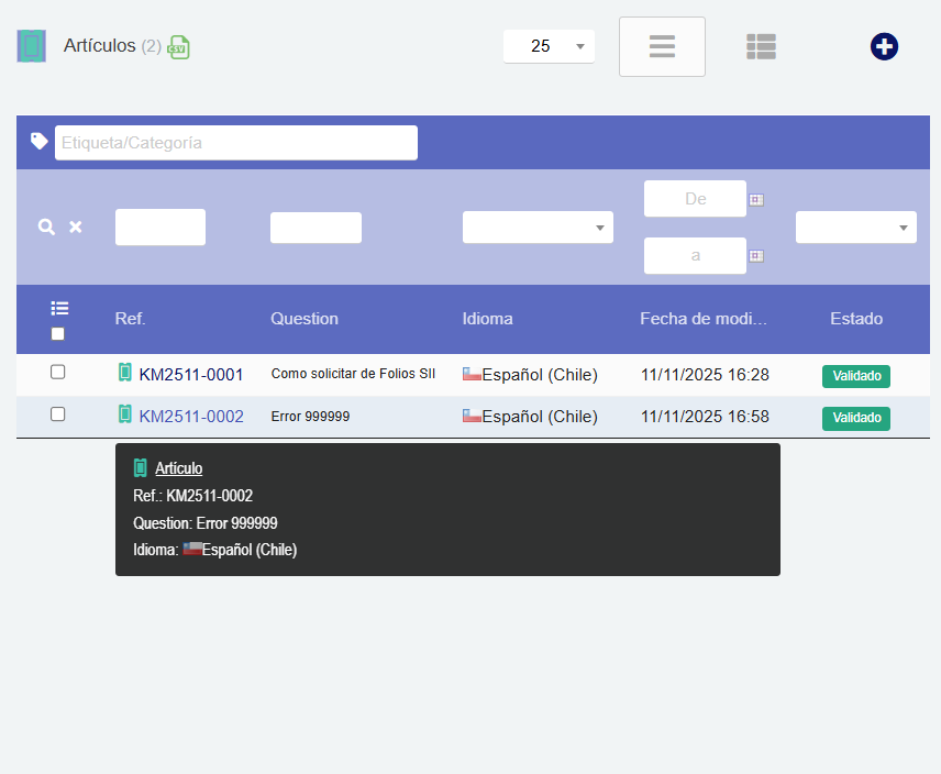 Base de conocimiento tickets Dolibarr