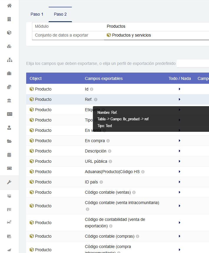 Exportación Dolibarr