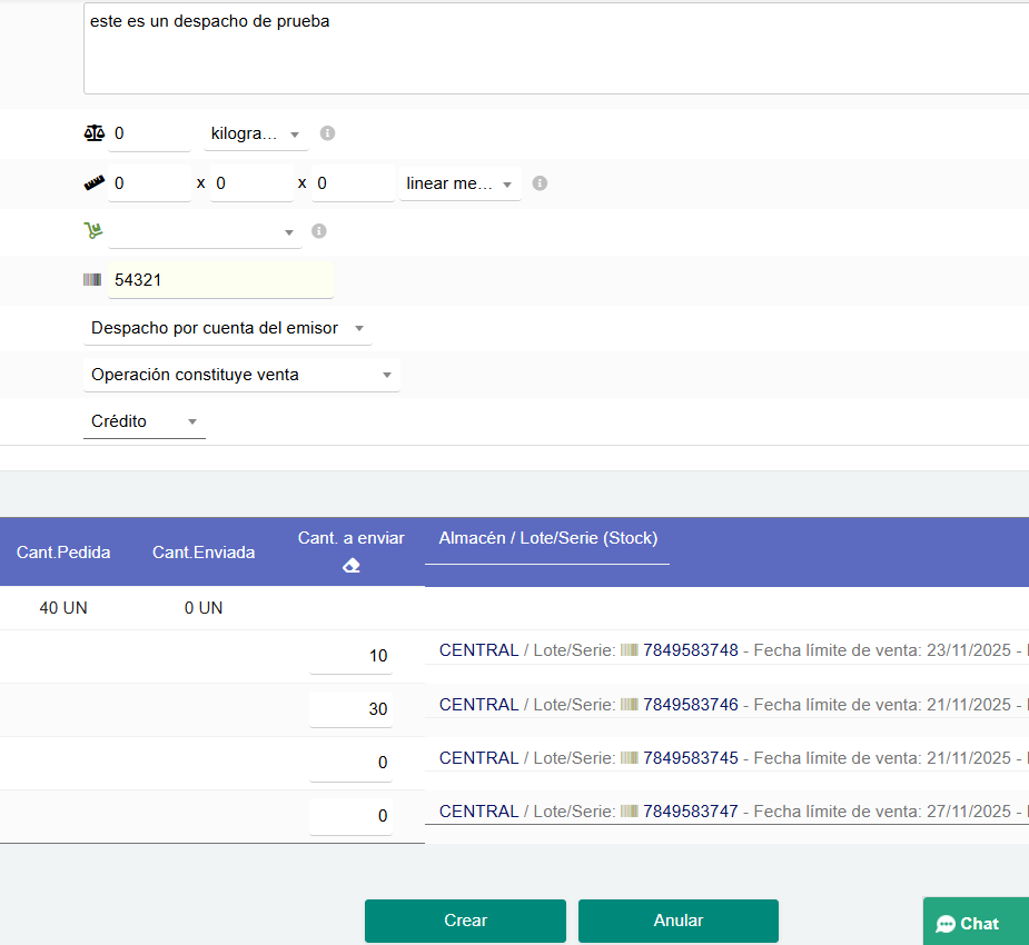 Integraciones Lotes/Series