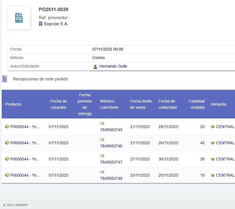 Trazabilidad de lotes Dolibarr