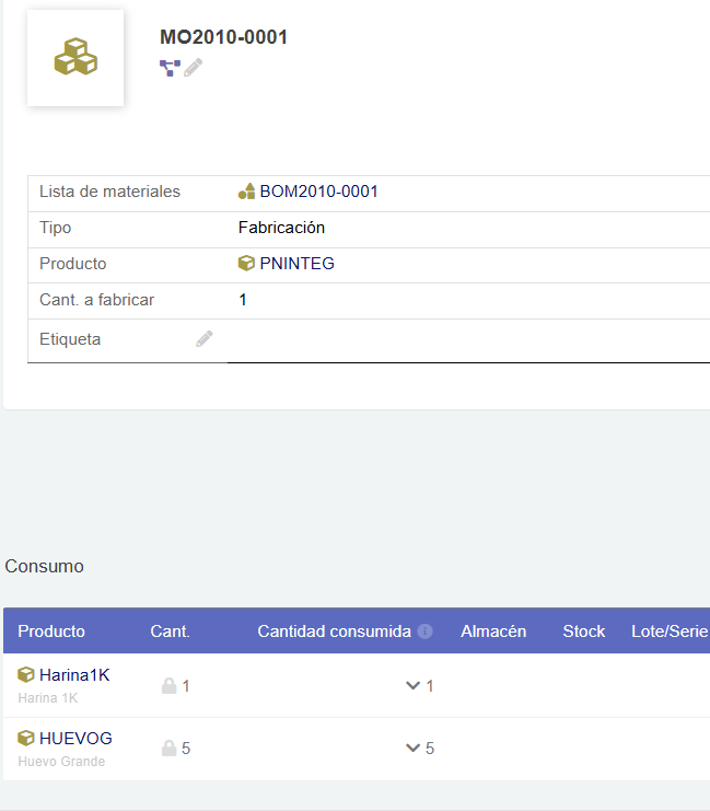 Gestión de materias primas Dolibarr
