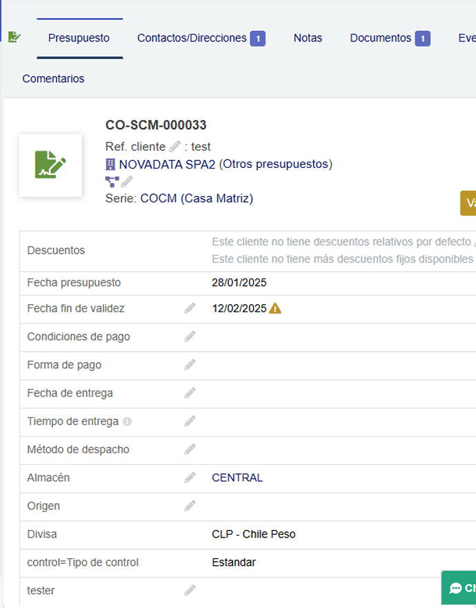 Presupuesto Dolibarr
