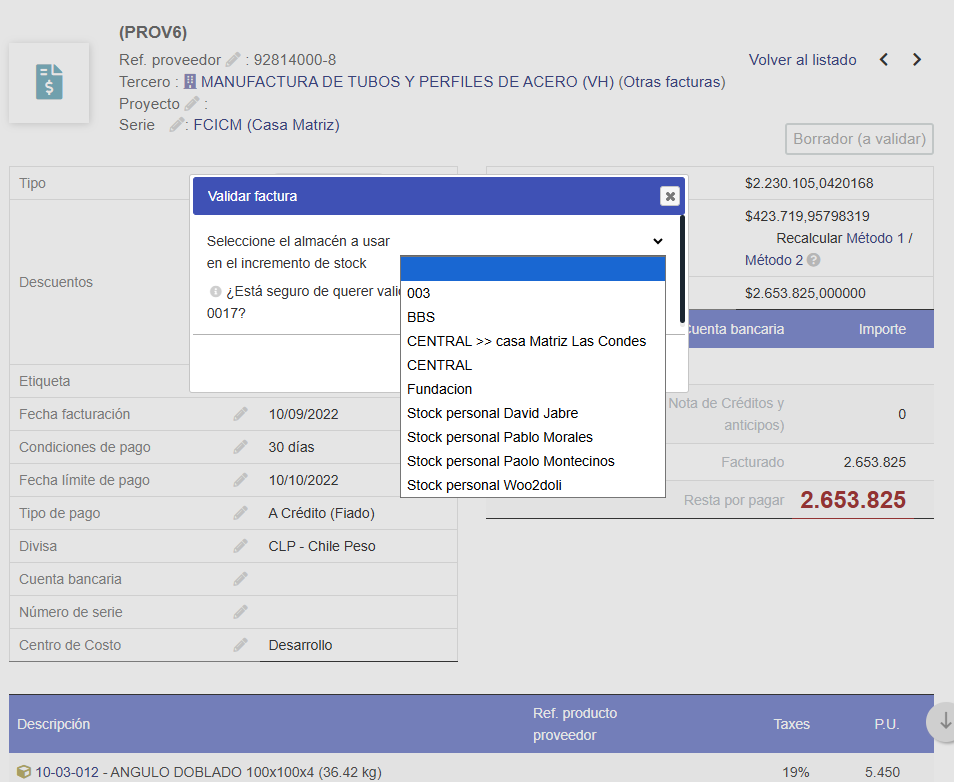 Inventario y recepción de compras