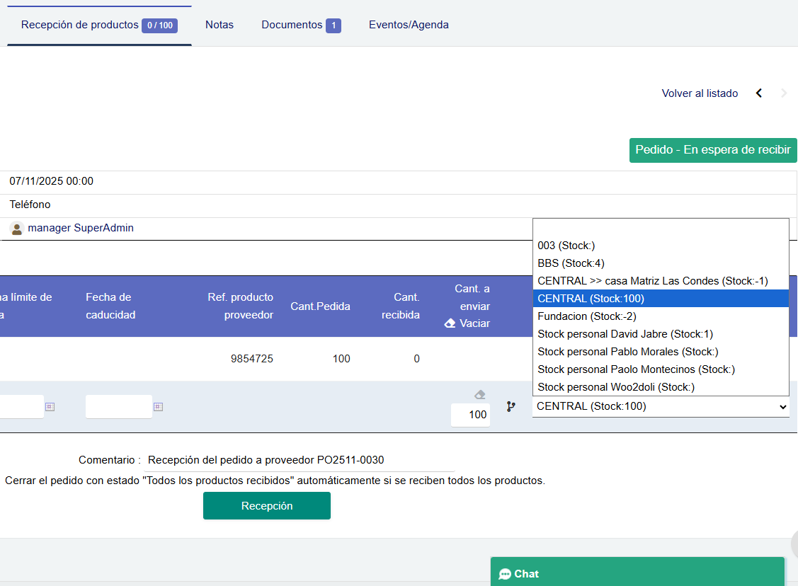 Andén de recepción