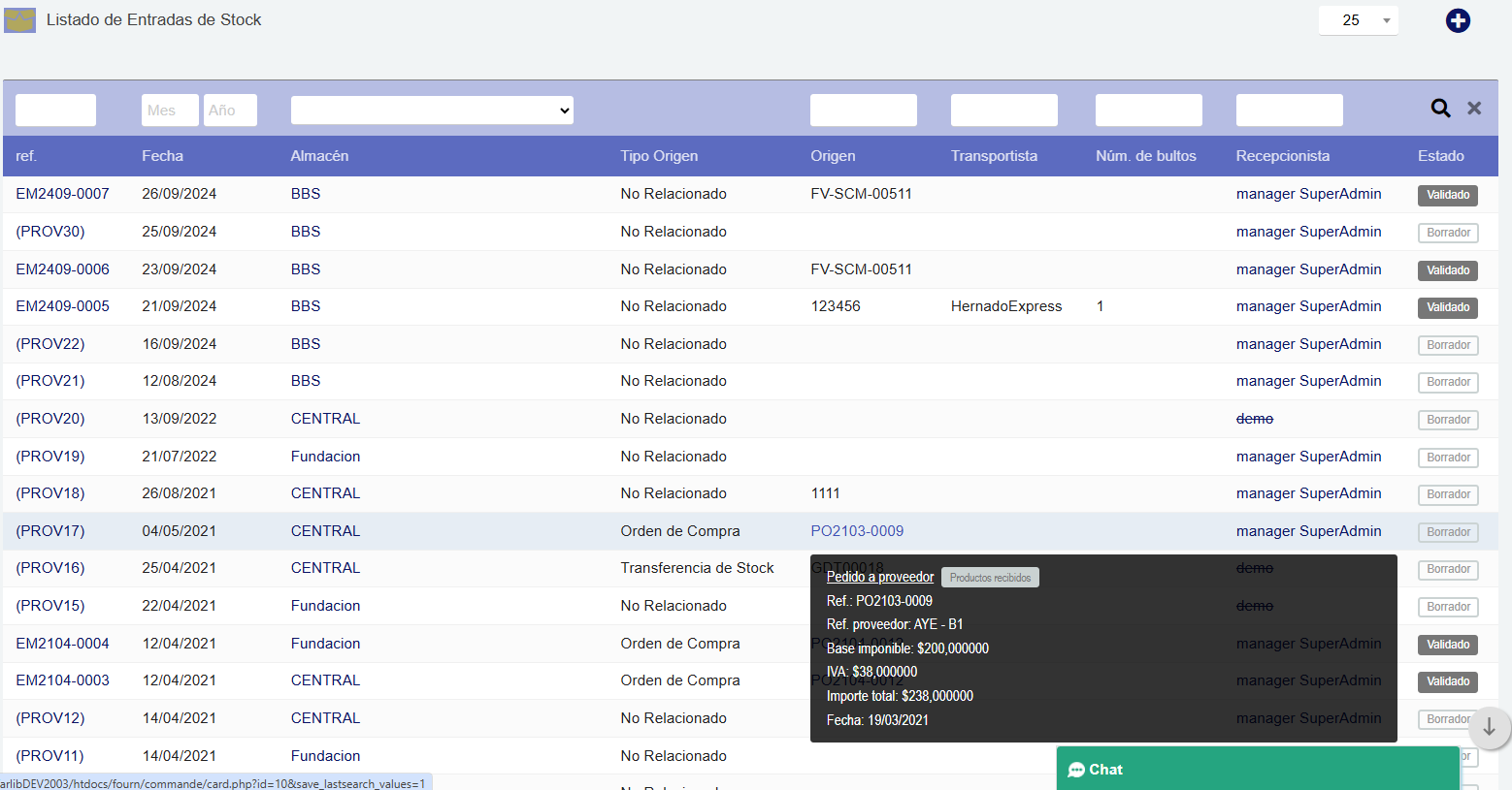 Recepción de mercancía Dolibarr