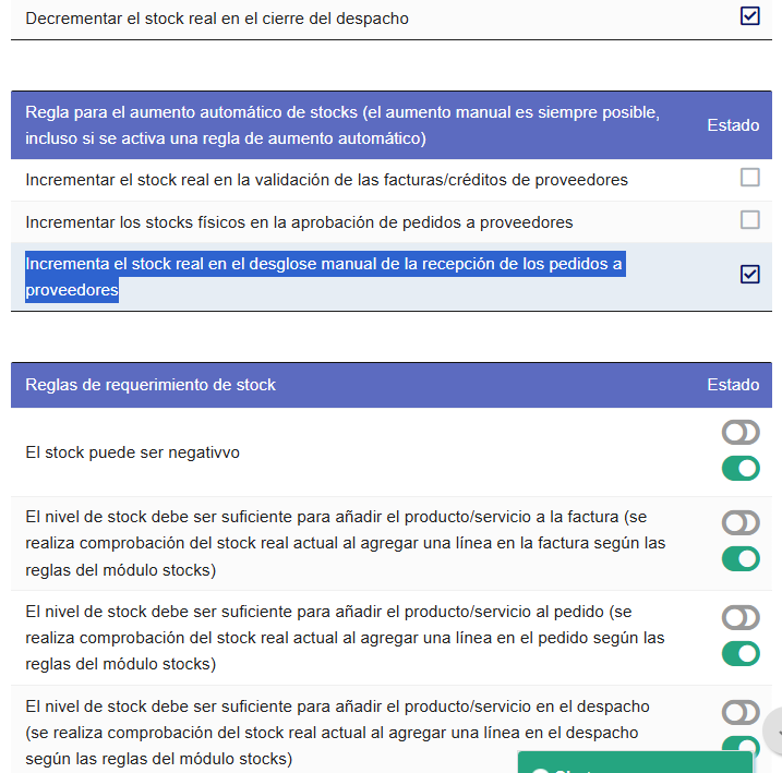 Configuración de inventario