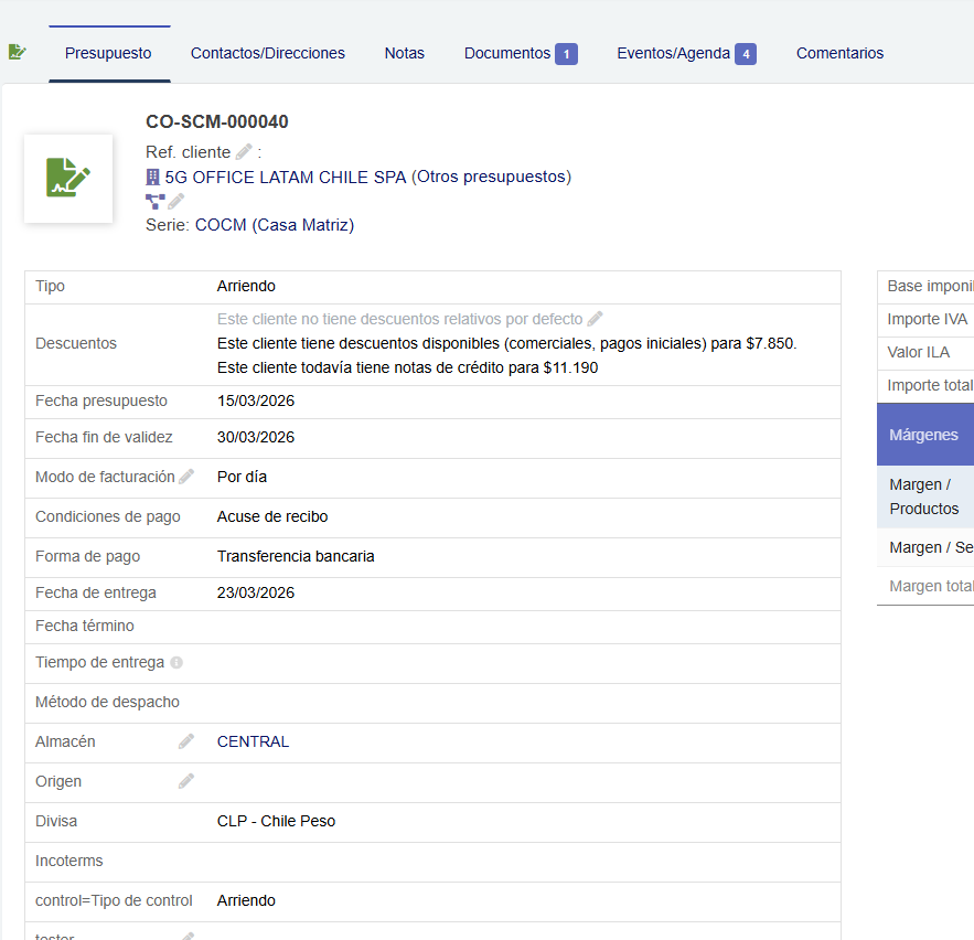 Cotizaciones de arriendo