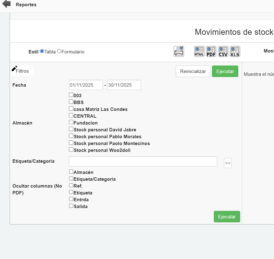 Reportes de reaprovisionamiento e inventario DoliOne Cloud