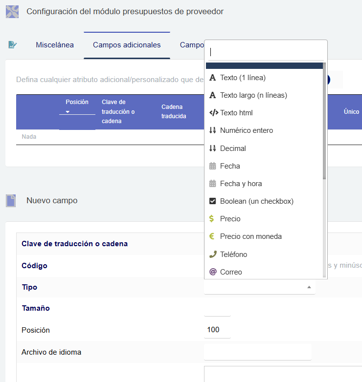 Personalización de presupuestos de proveedor
