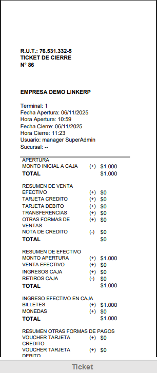 Cierre de caja TakePOS
