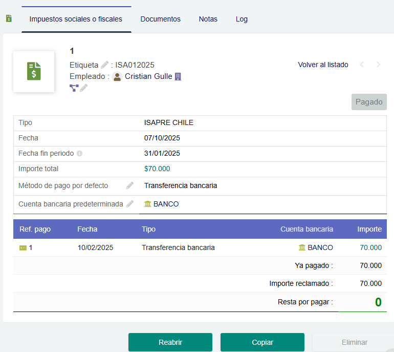 Registro de impuestos y gastos