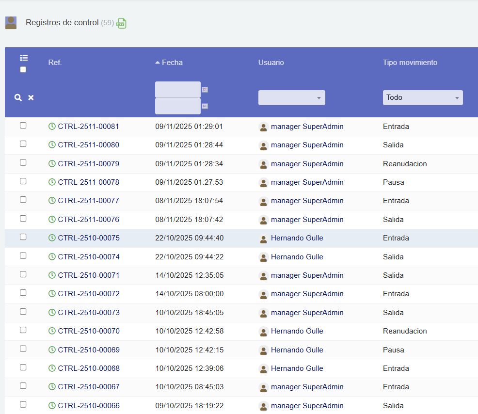 Exportes CSV fichajes